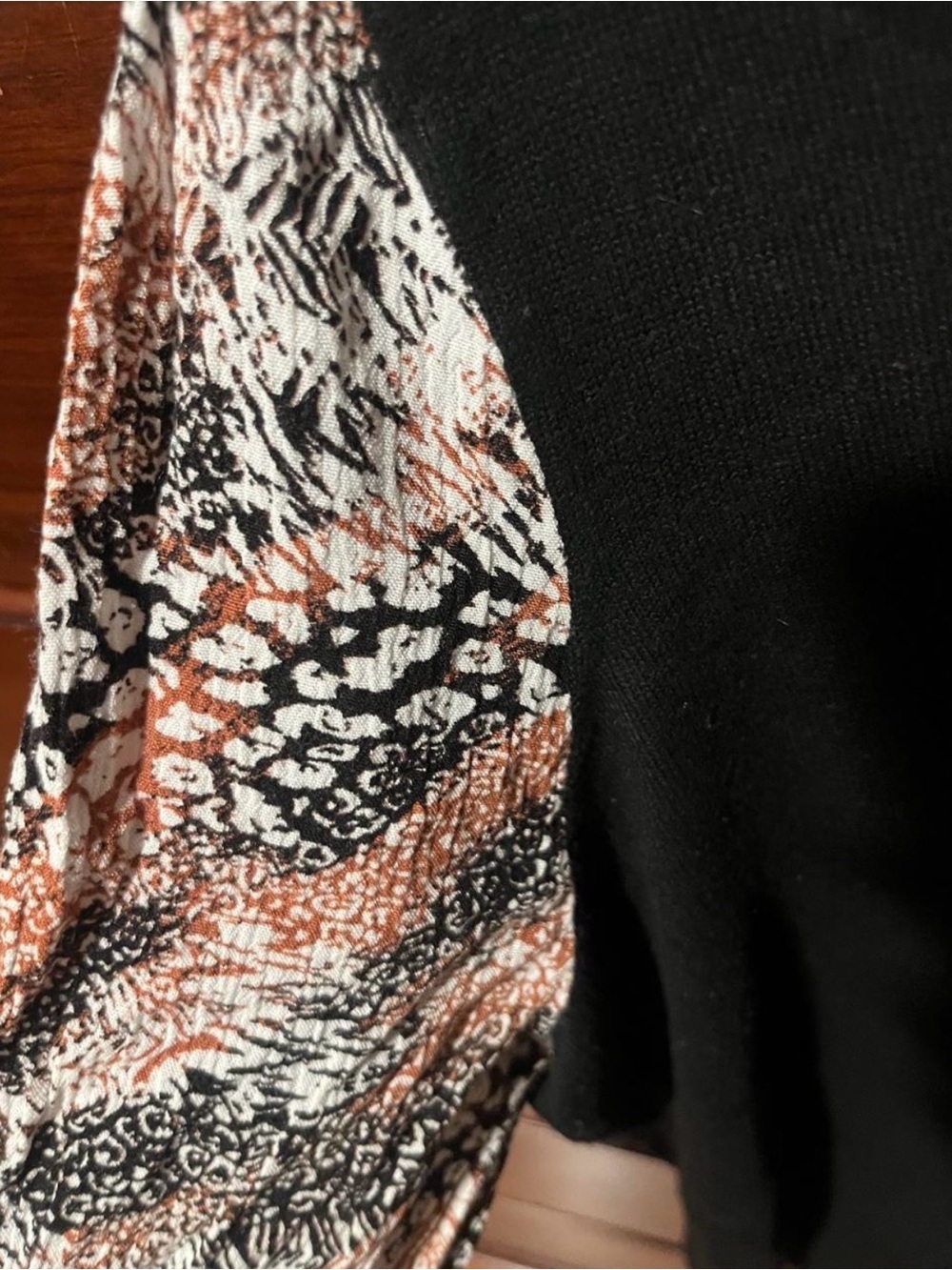 89th & Madison Black Top with Rust and White Sleeve Accents